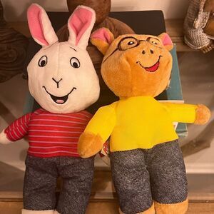 PBS Kids PLUSH Arthur and Buster Lot of 2 Small Stuffed Fabric Soft Doll…